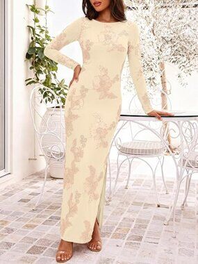 Fall Wedding Guest Dress Long Sleeve Floral Maxi Cocktail Dresses